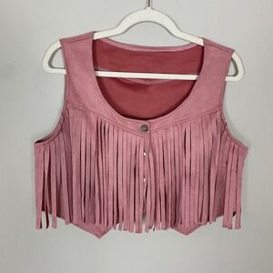 Sweaty Rocks Pink Faux Suede Fringe Vest Womens Large Western Boho Festival